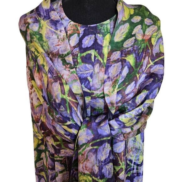WORTH Womens Floral Silk Sleeveless Dress With Matching Shawl Multicolor Sz 16 - Picture 4 of 14